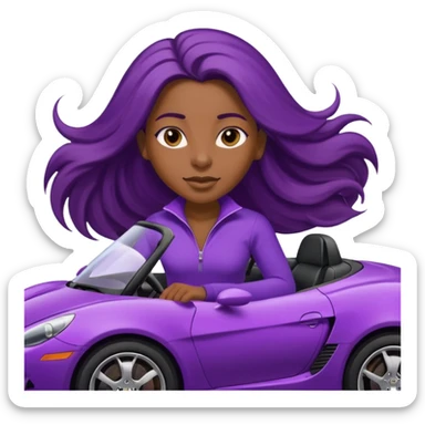 Black woman with long hair riding in a purple sports car sticker