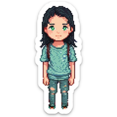 teenager with black hair and visible acne sticker