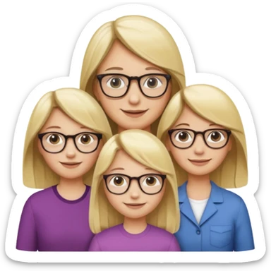 je voudrai un emoji d'une fille aux cheveux longs et blonds avec des lunettes avec son papa chatain et sa maman blonde sticker