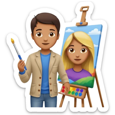 artist at easel with canvas, painting a colorful picture sticker