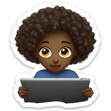 Black Girl with brown curly hair watching a moive on her ipad while she’s halfway under the covers sticker