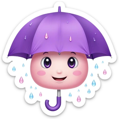 Cute Kawaii Umbrella, small and cute, soft pastel pink and purple, tiny rain droplets smiling down, a chubby round handle, big sparkling eyes full of joy! sticker