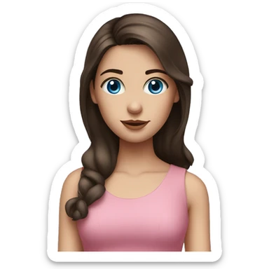 brunette girl with a pink dress on and blue eyes  sticker