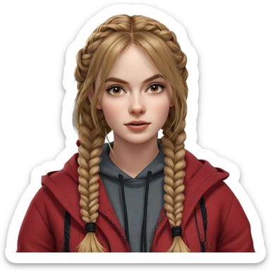 realistic girl with twin braids sticker