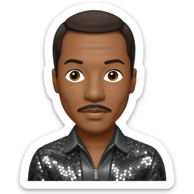 Eddie Murphy with dark brown hair, dark gray sequin outfit sticker