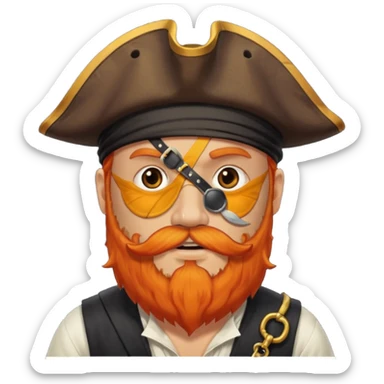 Pirata con un parche que le cubra un ojo de color negro y con barba anaranjado sticker