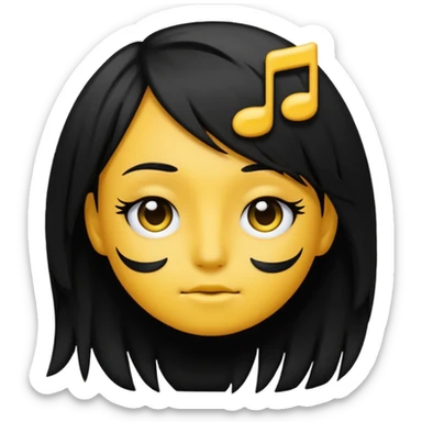 classic yellow emoji of a music note with dark eyeliner and emo hair sticker