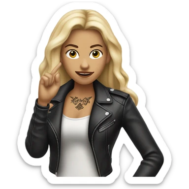 Blonde women with LONG HAIR, in Leather Jacket, Body Covered with Tattoos, POINTING YOU FORWARD with her HAND with INDEX FINGER, Hyper Realistic sticker