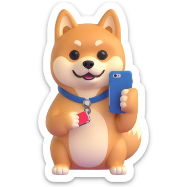 shiba inu holding a phone sticker