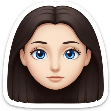 long dark brown hair with big blue eyes and long dark eyelashes round face sticker