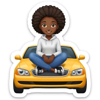 smiling black girl in car hood  sticker