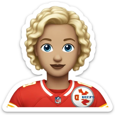Woman Blonde short hair blue eyes chiefs jersey  sticker