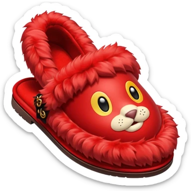 red slippers with red fur sticker