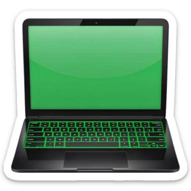 A emoji-style illustration of a laptop front facing with its screen showing green screen. sticker