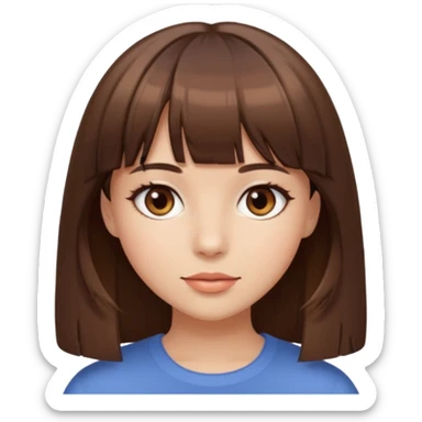 a beautiful girl with straight brown hair and bangs with brown eyes sticker