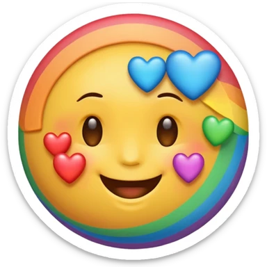 Blushing happy face emoji with rainbow hearts sticker