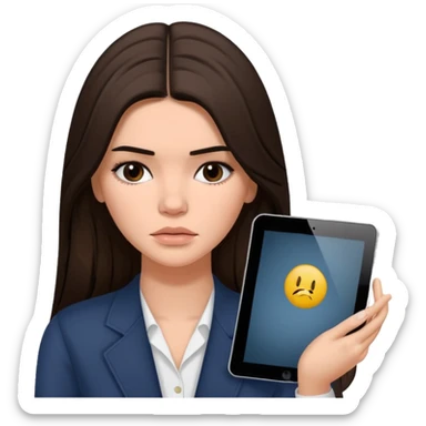 bored and sad brunette  Kendall Jenner with long hair holding iPad emoji sticker