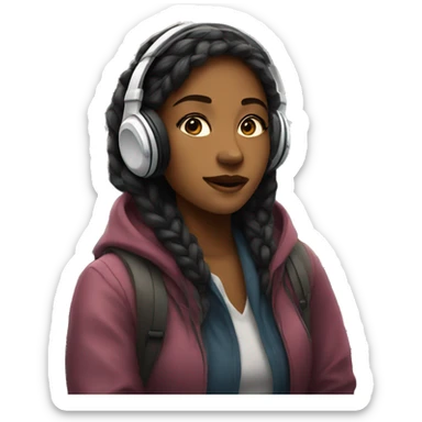 a young woman wearing headphones on the subway sticker