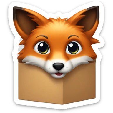 a cross-eyed fox inside a box sticker