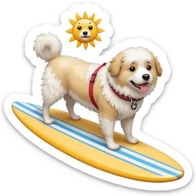 Chien Montagne des Pyrénées sur une planche de surf sticker