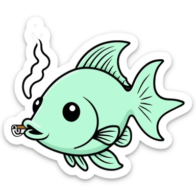 Stoned fish smoking a blunt with their fins sticker