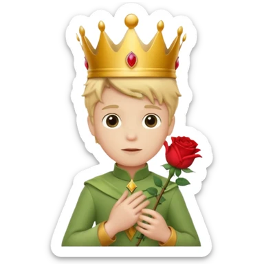 The Little Prince with a crown and a rose in his hand sticker