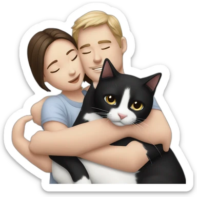 Black and white cat hug with a man and a women sticker