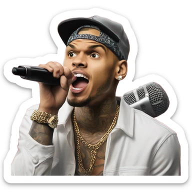 Hyper Realistic Chris brown singing residuals with red patterned bandana ceiling mic sticker