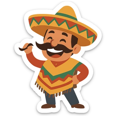 flat toon style funny Mexican character with a big smile sticker