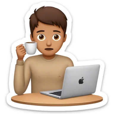 Stressed person with laptop and coffee sticker