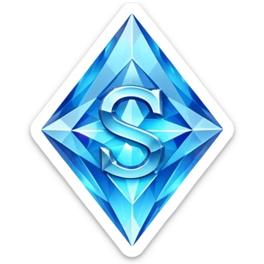 Create a custom emoji badge featuring a stylized, glossy letter “S”. Style it after the Diamond rank from League of Legends. Use crystalline blue tones, sharp reflections, faceted textures, and a high-end glowing frame. sticker