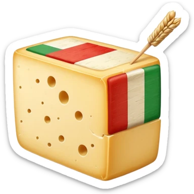 Parmigiano block with Italian flag stuck into it sticker