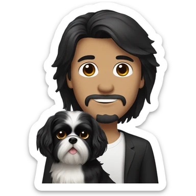 Guy with long black hair and a black shih tzu sticker