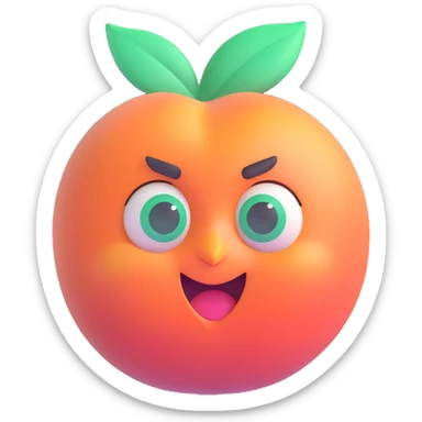 cute emerald green peach character face, expressive and playful, soft shading sticker