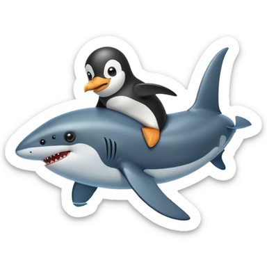 Penguin riding a shark sticker