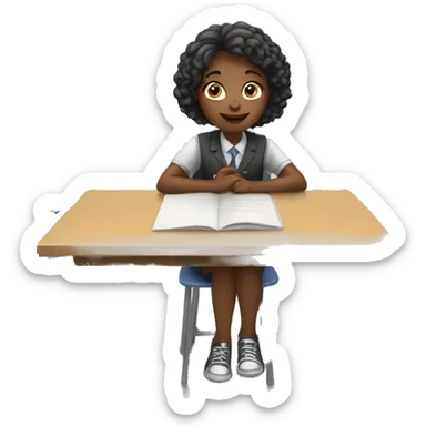 girl is sitting at school desk, one hand is raised sticker