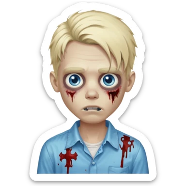 zombie boy with messy long blond hair blue eyes, designer shirt and hair pins sticker