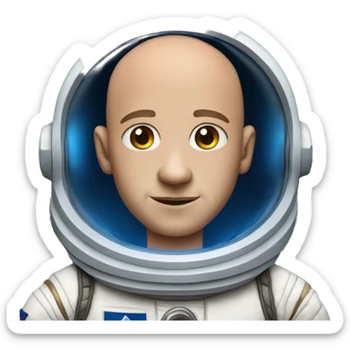 a man with blue eyes, bald,wearing an astronaut costume sticker