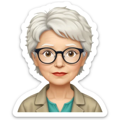 older White woman anthropologist with short white messy hair with glasses sticker