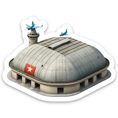 USSR military airplane rounded roof hangar isometry view sticker