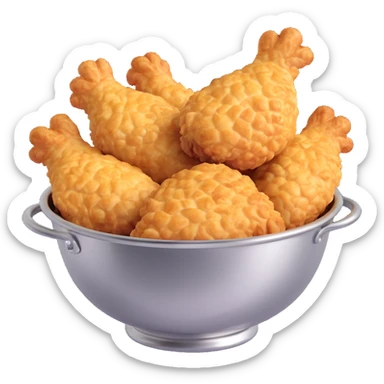 extra crispy golden fried chicken in a silver stainless steel bowl sticker