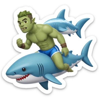 An orc male on an inflatable circle in the form of a shark sticker