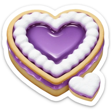 Realistic shortbread cookie in the shape of a heart with Pale Purple color jelly middle filling and sprinkled powder sugar on top. sticker