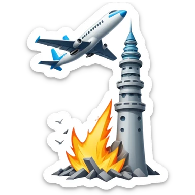 Tower with plane crashing into it  sticker