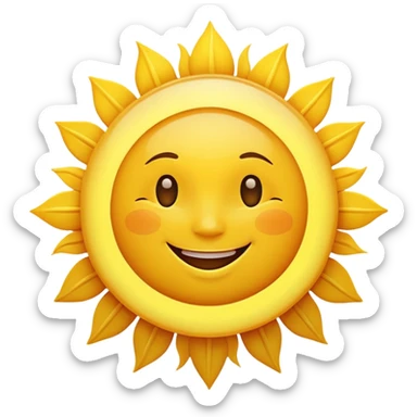 A happy sun emoji, bright yellow with rays, smiling face. sticker