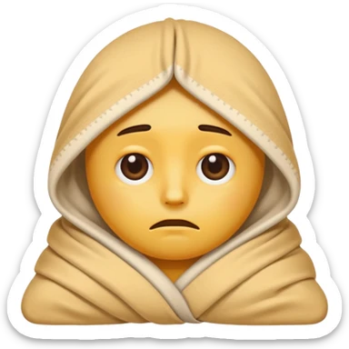 classic emoji style face wrapped in a blanket, with dark circles under the eyes, looking exhausted and hungover sticker