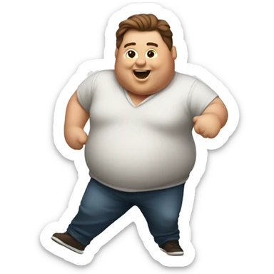 Fat man dancing with brown hair sticker