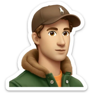 Polo Ralph Lauren, man with  brown hair and peach skin and brown eyes and ralph lauren cap sticker