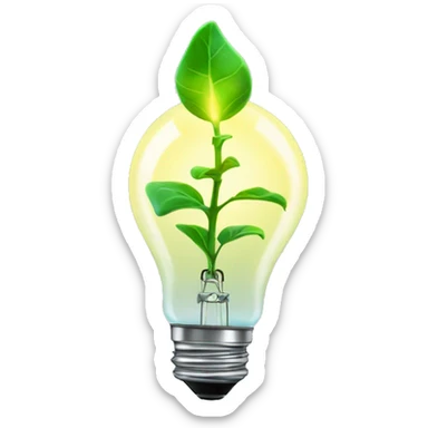 a plant sprout inside a glowing idea lightbulb sticker