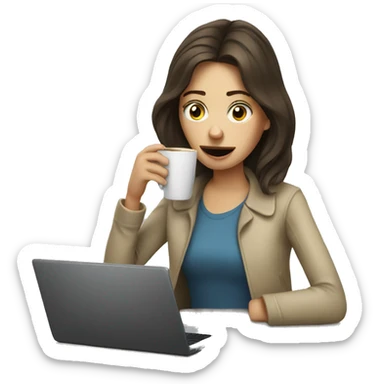 tired french girl with laptop drinking a lot of coffee sticker